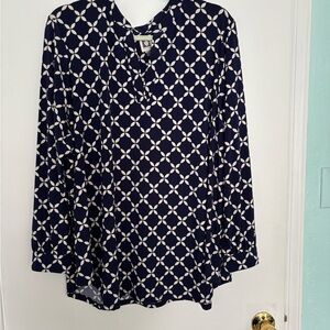 Navy and White Geometric Women's Tunic top Ann Klein 2X